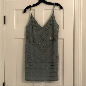 ☀️ Free People slate blue beaded mini dress- Boho flapper vibe☀️